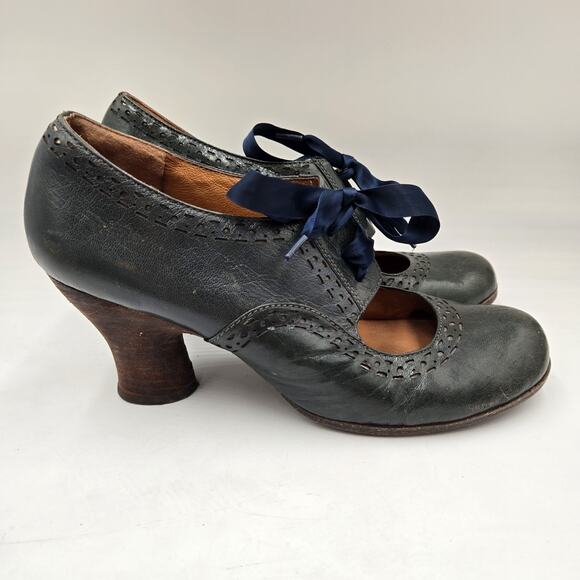 Naya Anthro Women's Jada Green Leather Lace-Up Closed Toe Heeled Pumps sz 10 - Picture 1 of 9